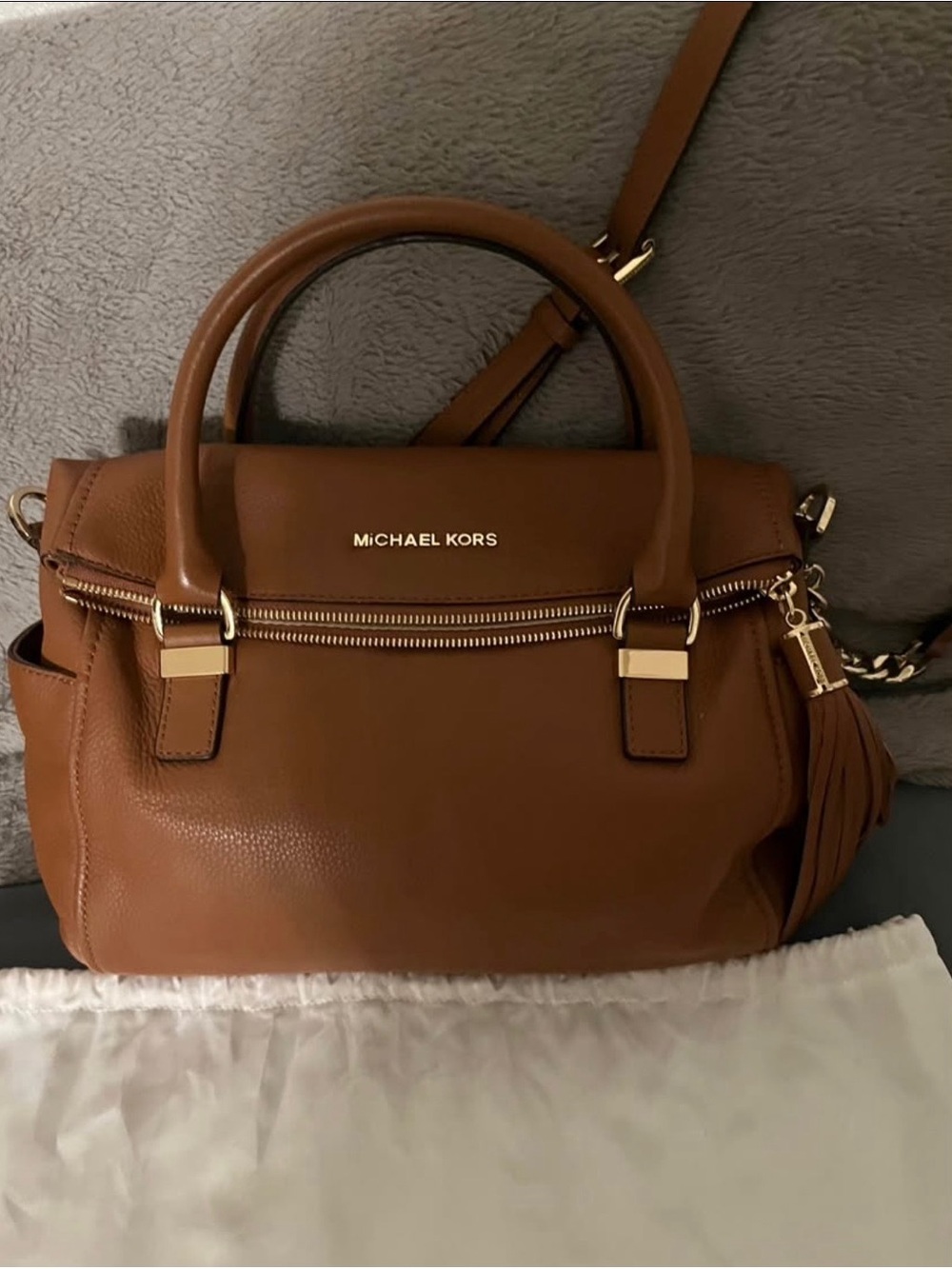 Michael Kors Brown Leather Satchel with Tassel